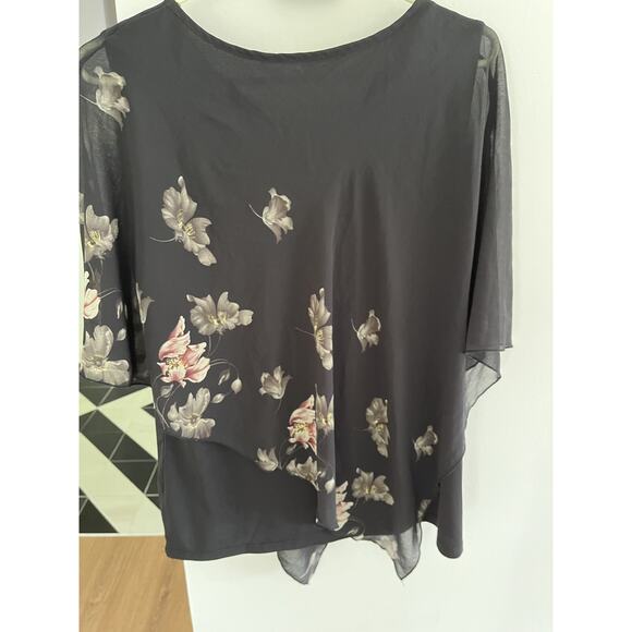 Tunic Top Women XL Sheer Floral Overlay Asymmetrical Flowy Batwing Feminine - Picture 6 of 7